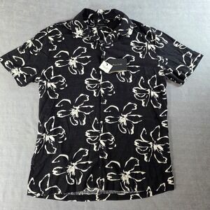 Porter & Ash Floral Linen Blend Shirt Mens Small Black NWT Tropical Camp Collar
